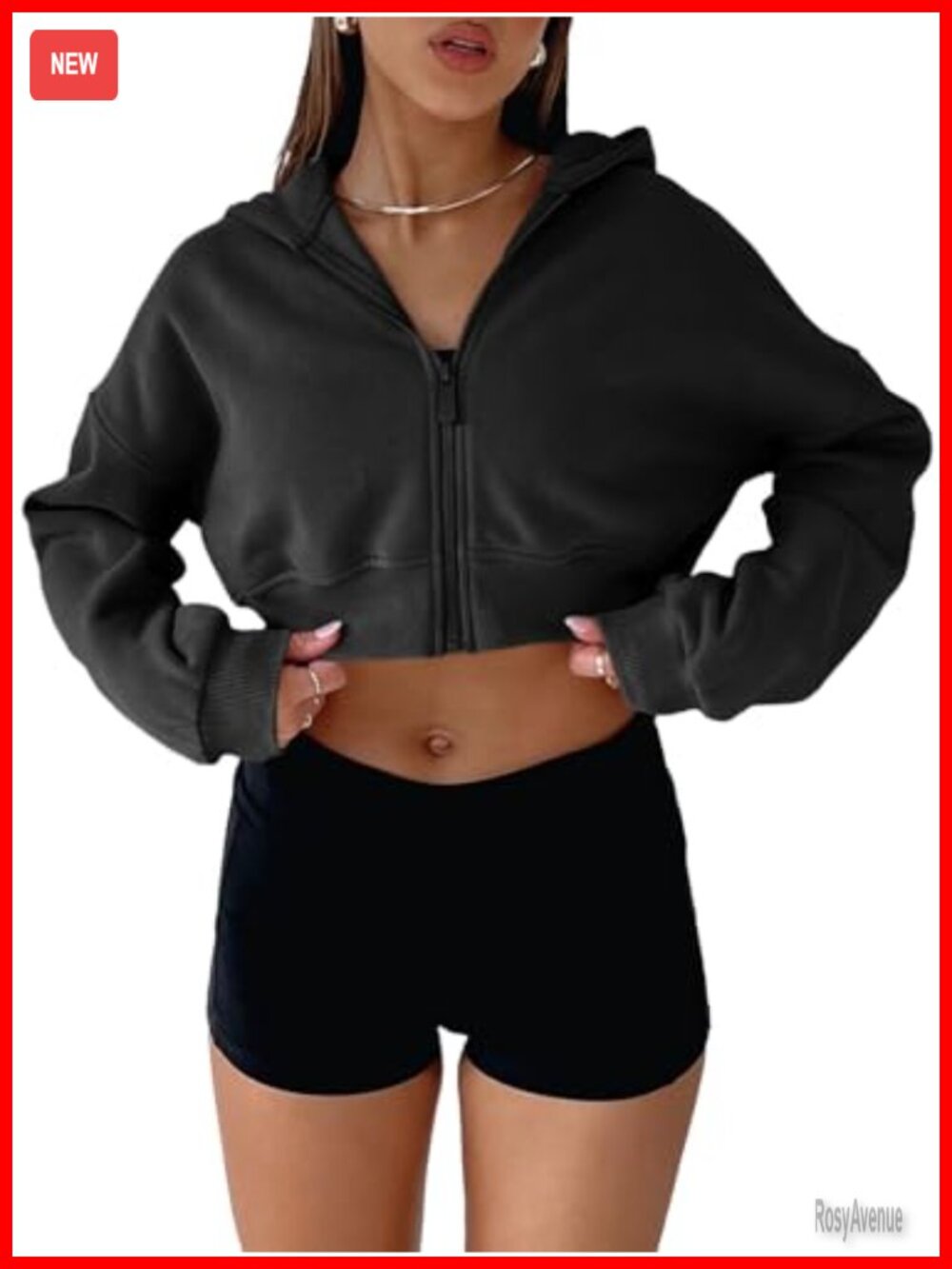 Women's Cropped Zip Up Hoodie Long Sleeve Cotton Blend Sweatshirt